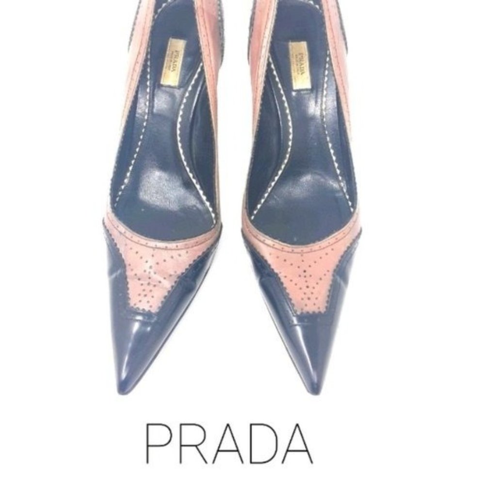 Prada Leather Oxford Pointy Pumps 37.5 - Picture 2 of 9